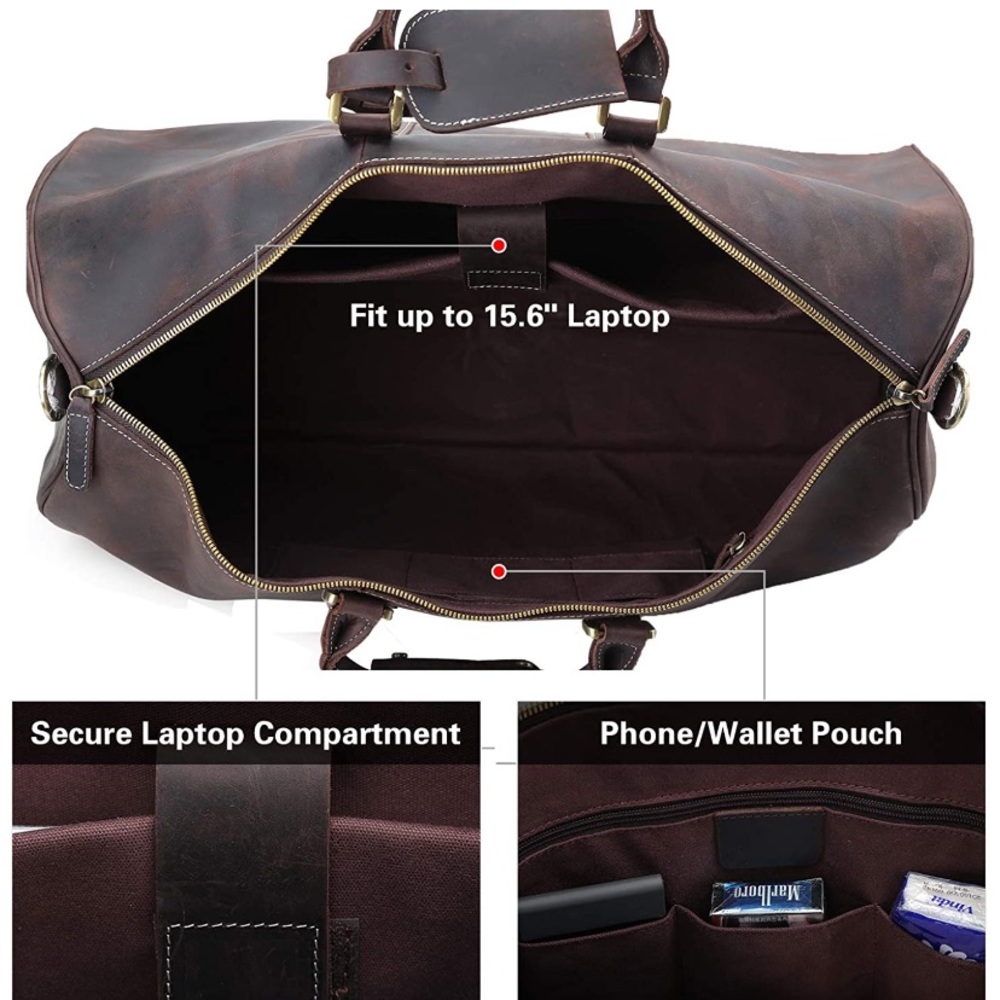 Full Grain Leather Duffel Weekender Duffle Bag - Picture 13 of 13